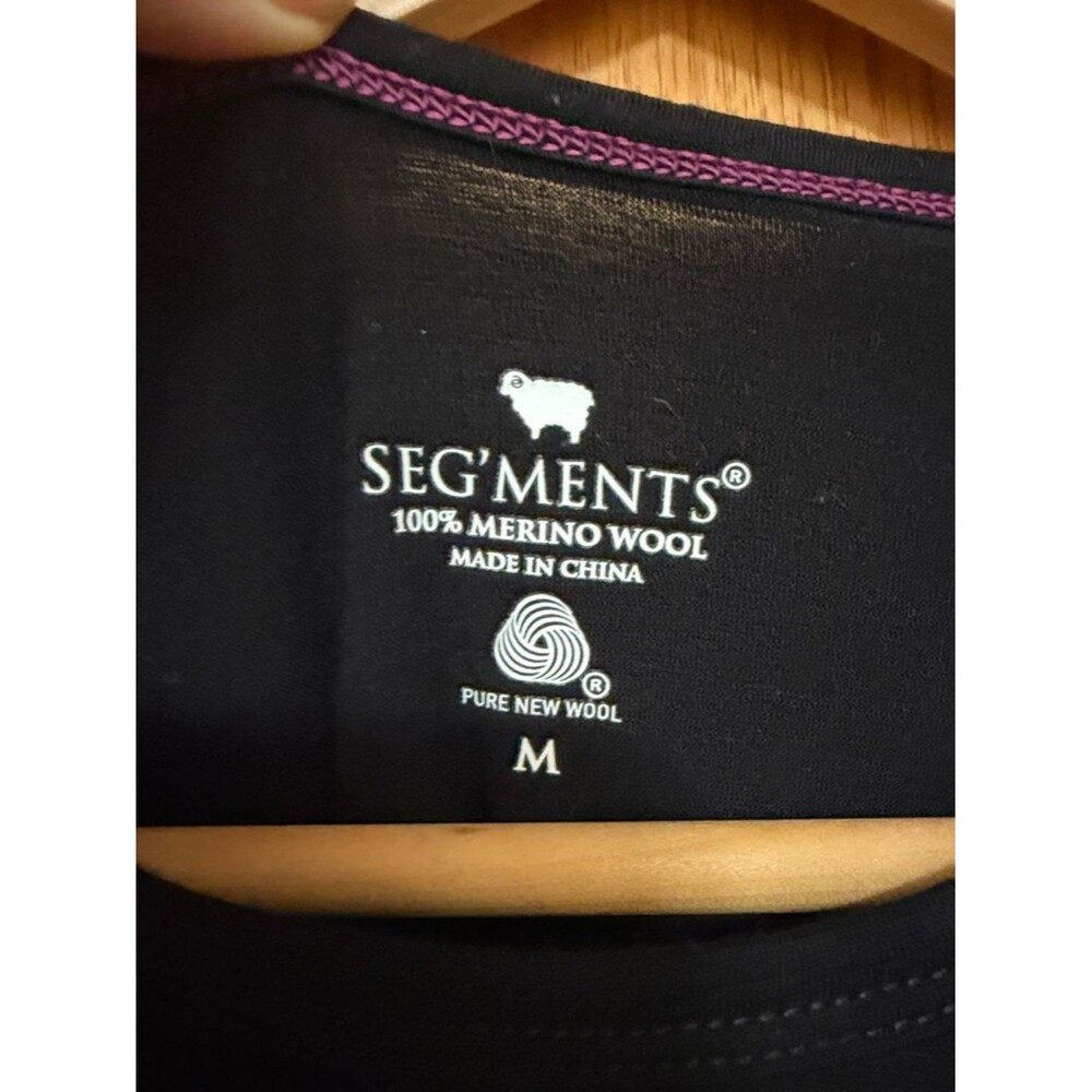 Segments 100% Merino Wool Black Long Sleeve Crew Neck Top Base layer Shirt Med - Picture 2 of 4